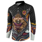 Brisbane Broncos Button Sweatshirt The Scream of Lightning Eyes - Indigenous Dot Ripping Effect