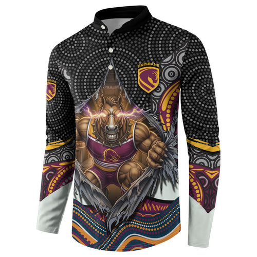 Brisbane Broncos Button Sweatshirt The Scream of Lightning Eyes - Indigenous Dot Ripping Effect