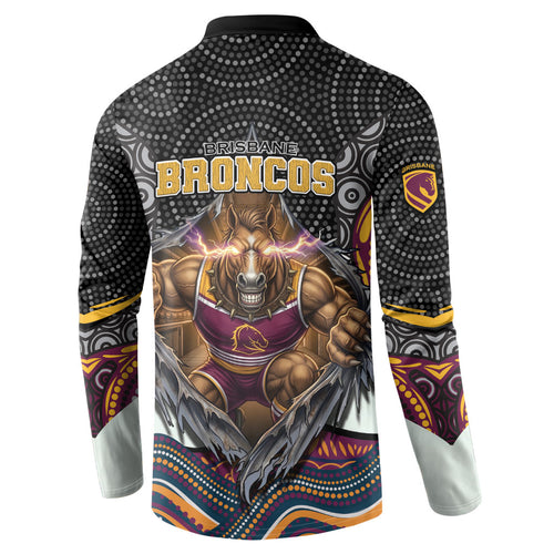 Brisbane Broncos Button Sweatshirt The Scream of Lightning Eyes - Indigenous Dot Ripping Effect