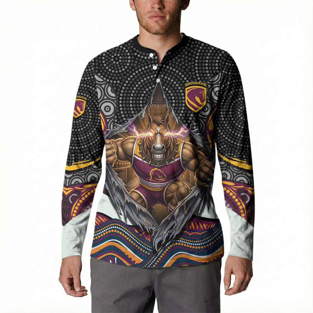 Brisbane Broncos Button Sweatshirt The Scream of Lightning Eyes - Indigenous Dot Ripping Effect