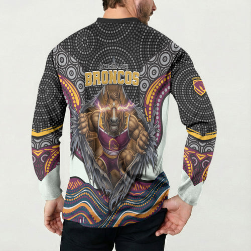 Brisbane Broncos Button Sweatshirt The Scream of Lightning Eyes - Indigenous Dot Ripping Effect