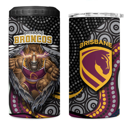 Brisbane Broncos 4 in 1 Can Cooler Tumbler The Scream of Lightning Eyes - Indigenous Dot Ripping Effect