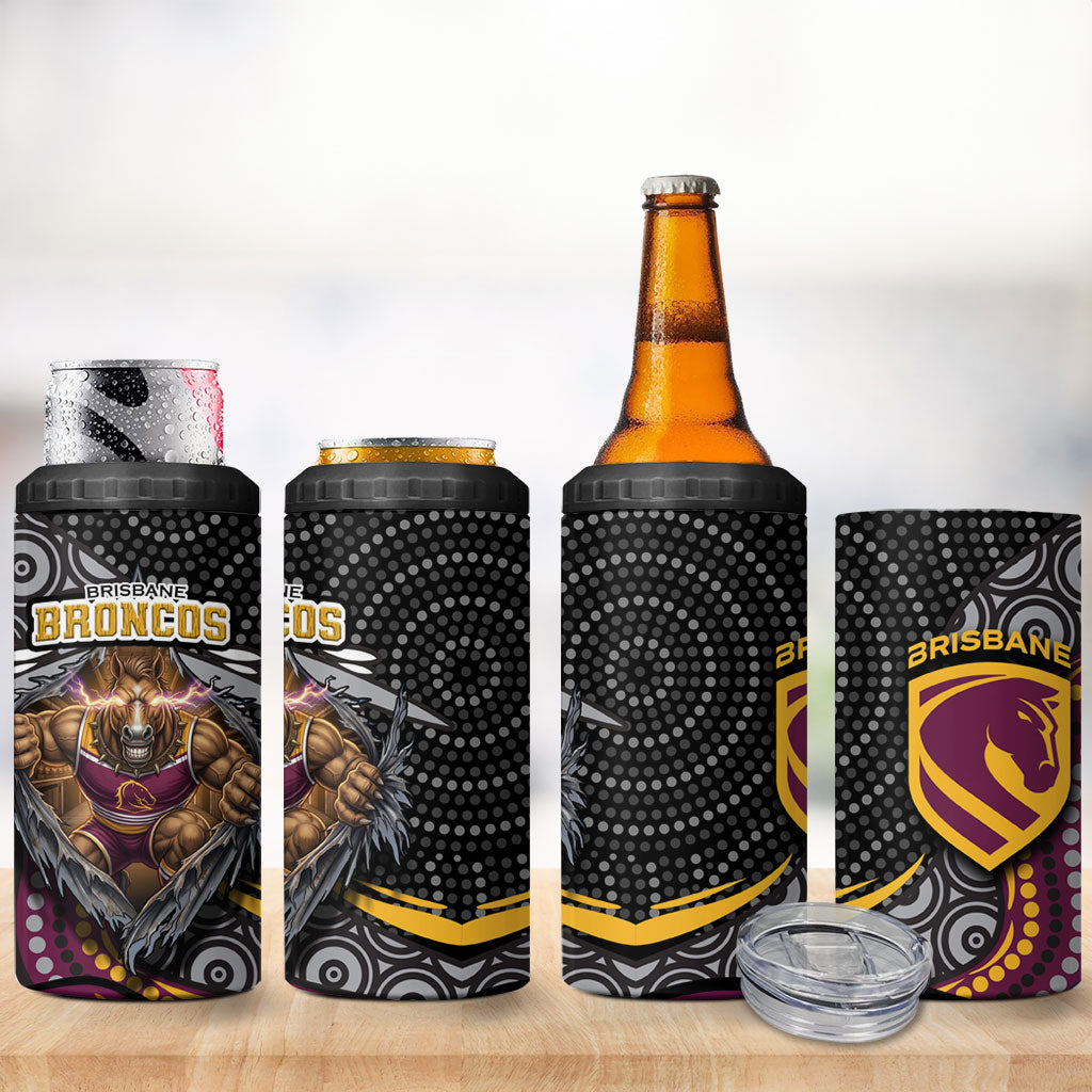 Brisbane Broncos 4 in 1 Can Cooler Tumbler The Scream of Lightning Eyes - Indigenous Dot Ripping Effect