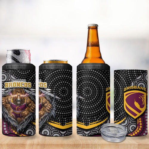 Brisbane Broncos 4 in 1 Can Cooler Tumbler The Scream of Lightning Eyes - Indigenous Dot Ripping Effect