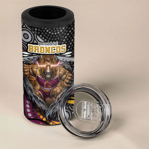 Brisbane Broncos 4 in 1 Can Cooler Tumbler The Scream of Lightning Eyes - Indigenous Dot Ripping Effect