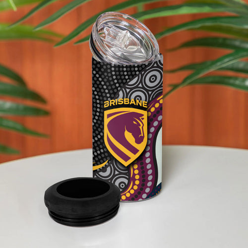 Brisbane Broncos 4 in 1 Can Cooler Tumbler The Scream of Lightning Eyes - Indigenous Dot Ripping Effect