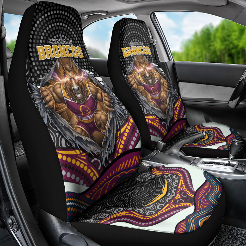 Brisbane Broncos Car Seat Cover The Scream of Lightning Eyes - Indigenous Dot Ripping Effect
