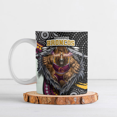 Brisbane Broncos Ceramic Mug The Scream of Lightning Eyes - Indigenous Dot Ripping Effect