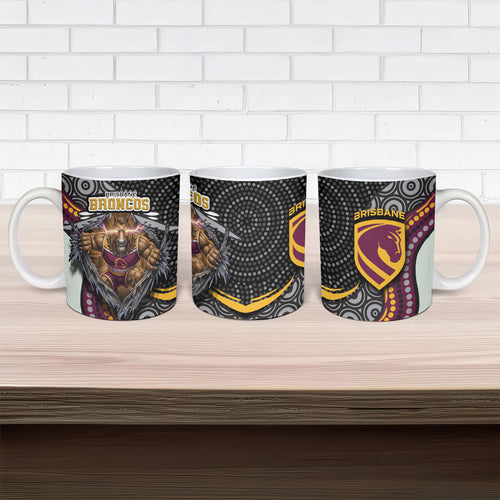 Brisbane Broncos Ceramic Mug The Scream of Lightning Eyes - Indigenous Dot Ripping Effect