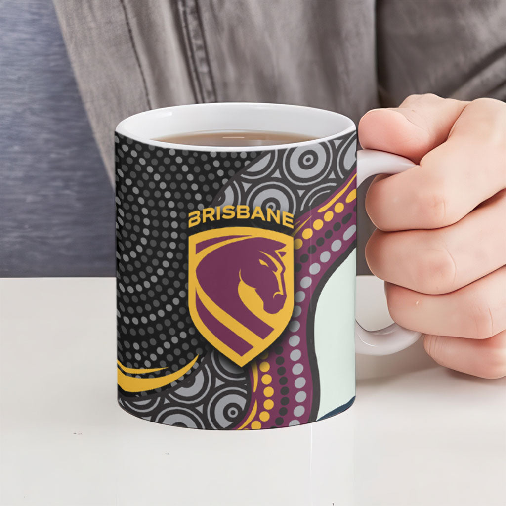 Brisbane Broncos Ceramic Mug The Scream of Lightning Eyes - Indigenous Dot Ripping Effect