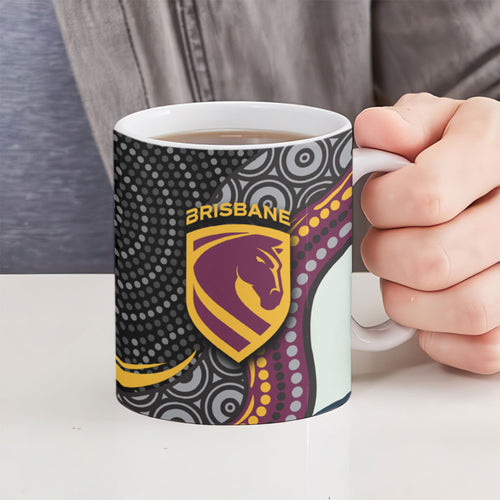 Brisbane Broncos Ceramic Mug The Scream of Lightning Eyes - Indigenous Dot Ripping Effect