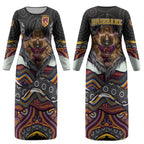Brisbane Broncos Couples Matching Long Sleeve Bodycon Dress and Hawaiian Shirt The Scream of Lightning Eyes - Indigenous Dot Ripping Effect