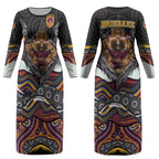 Brisbane Broncos Couples Matching Long Sleeve Bodycon Dress and Long Sleeve Button Shirt The Scream of Lightning Eyes - Indigenous Dot Ripping Effect