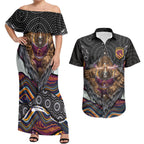 Brisbane Broncos Couples Matching Off Shoulder Maxi Dress and Hawaiian Shirt The Scream of Lightning Eyes - Indigenous Dot Ripping Effect