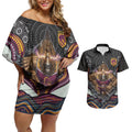 Brisbane Broncos Couples Matching Off Shoulder Short Dress and Hawaiian Shirt The Scream of Lightning Eyes - Indigenous Dot Ripping Effect