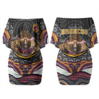 Brisbane Broncos Couples Matching Off Shoulder Short Dress and Hawaiian Shirt The Scream of Lightning Eyes - Indigenous Dot Ripping Effect