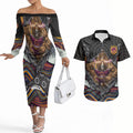Brisbane Broncos Couples Matching Off The Shoulder Long Sleeve Dress and Hawaiian Shirt The Scream of Lightning Eyes - Indigenous Dot Ripping Effect