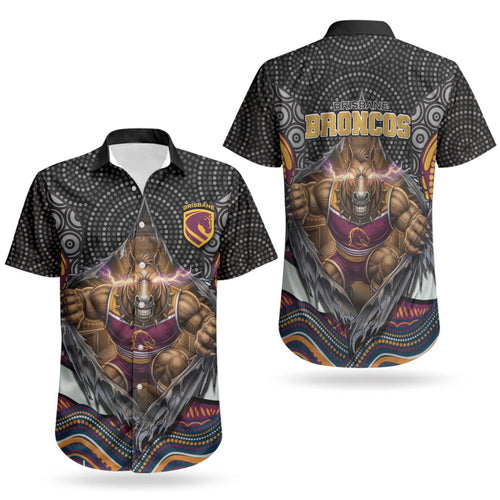 Brisbane Broncos Couples Matching Puletasi and Hawaiian Shirt The Scream of Lightning Eyes - Indigenous Dot Ripping Effect