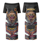 Brisbane Broncos Couples Matching Puletasi and Long Sleeve Button Shirt The Scream of Lightning Eyes - Indigenous Dot Ripping Effect