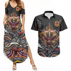 Brisbane Broncos Couples Matching Summer Maxi Dress and Hawaiian Shirt The Scream of Lightning Eyes - Indigenous Dot Ripping Effect