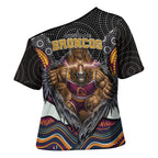 Brisbane Broncos Cross Shoulder Shirt The Scream of Lightning Eyes - Indigenous Dot Ripping Effect