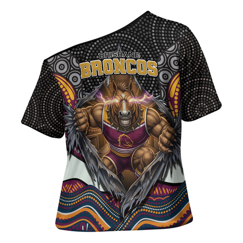 Brisbane Broncos Cross Shoulder Shirt The Scream of Lightning Eyes - Indigenous Dot Ripping Effect