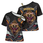 Brisbane Broncos Cross Shoulder Shirt The Scream of Lightning Eyes - Indigenous Dot Ripping Effect