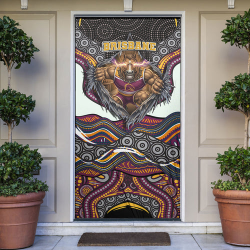 Brisbane Broncos Door Cover The Scream of Lightning Eyes - Indigenous Dot Ripping Effect
