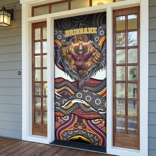 Brisbane Broncos Door Cover The Scream of Lightning Eyes - Indigenous Dot Ripping Effect