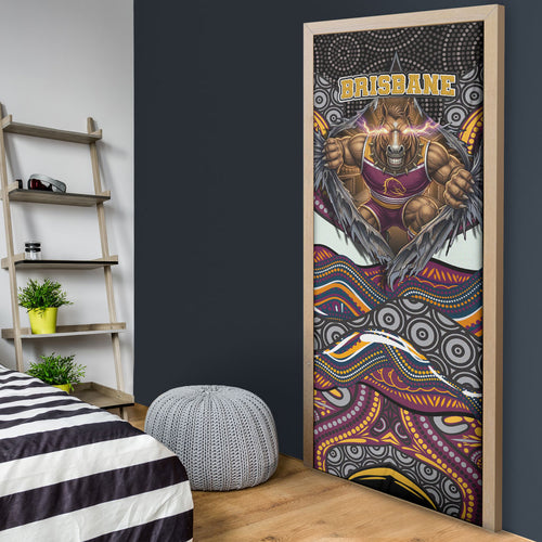 Brisbane Broncos Door Cover The Scream of Lightning Eyes - Indigenous Dot Ripping Effect