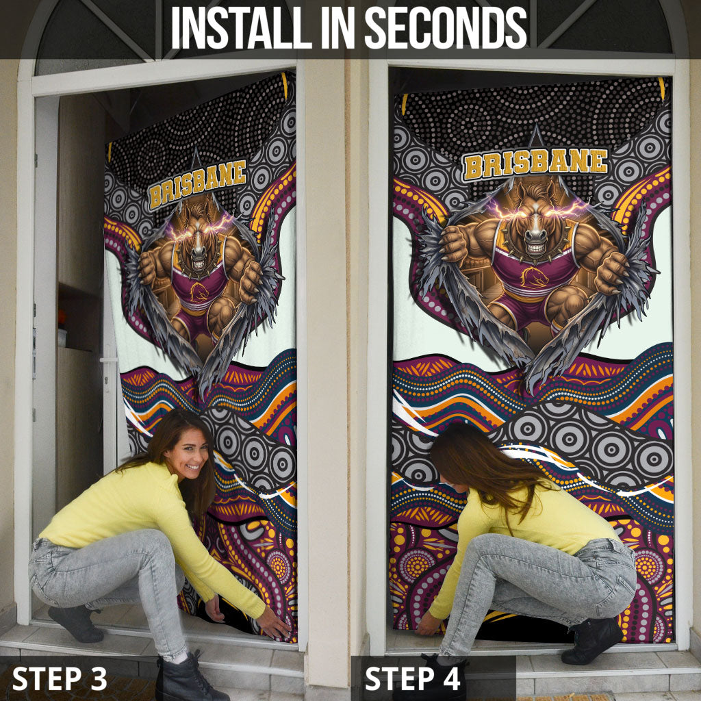 Brisbane Broncos Door Cover The Scream of Lightning Eyes - Indigenous Dot Ripping Effect