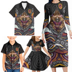 Brisbane Broncos Family Matching Long Sleeve Bodycon Dress and Hawaiian Shirt The Scream of Lightning Eyes - Indigenous Dot Ripping Effect