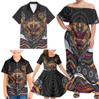 Brisbane Broncos Family Matching Off Shoulder Maxi Dress and Hawaiian Shirt The Scream of Lightning Eyes - Indigenous Dot Ripping Effect