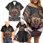 Brisbane Broncos Family Matching Off Shoulder Short Dress and Hawaiian Shirt The Scream of Lightning Eyes - Indigenous Dot Ripping Effect