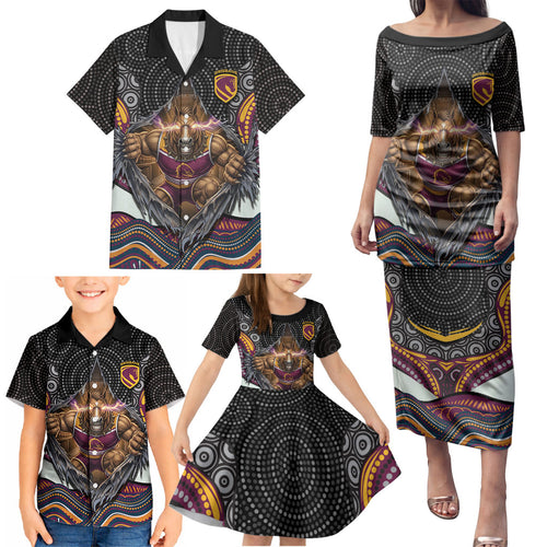 Brisbane Broncos Family Matching Puletasi and Hawaiian Shirt The Scream of Lightning Eyes - Indigenous Dot Ripping Effect