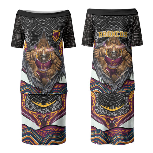 Brisbane Broncos Family Matching Puletasi and Hawaiian Shirt The Scream of Lightning Eyes - Indigenous Dot Ripping Effect