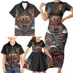 Brisbane Broncos Family Matching Short Sleeve Bodycon Dress and Hawaiian Shirt The Scream of Lightning Eyes - Indigenous Dot Ripping Effect