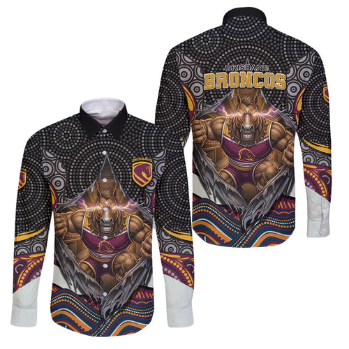 Brisbane Broncos Family Matching Short Sleeve Bodycon Dress and Hawaiian Shirt The Scream of Lightning Eyes - Indigenous Dot Ripping Effect