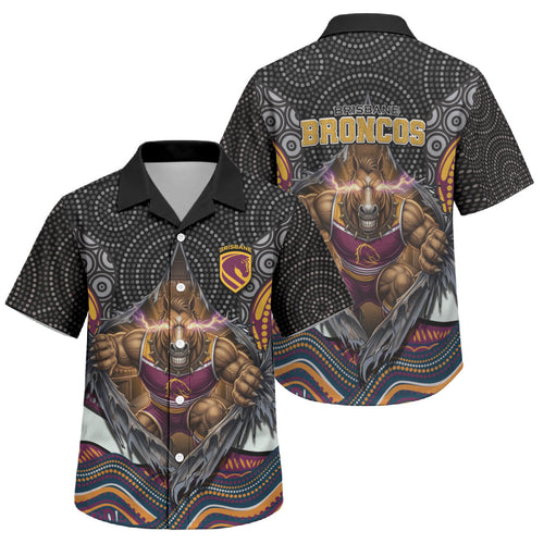 Brisbane Broncos Family Matching Summer Maxi Dress and Hawaiian Shirt The Scream of Lightning Eyes - Indigenous Dot Ripping Effect