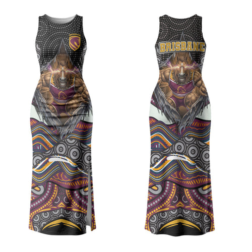 Brisbane Broncos Family Matching Tank Maxi Dress and Hawaiian Shirt The Scream of Lightning Eyes - Indigenous Dot Ripping Effect