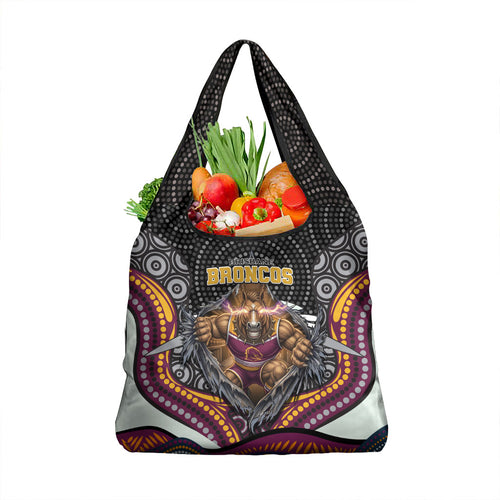 Brisbane Broncos Grocery Bag The Scream of Lightning Eyes - Indigenous Dot Ripping Effect
