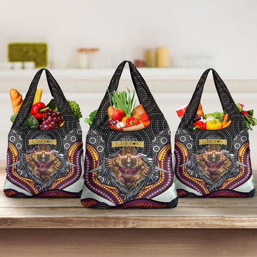 Brisbane Broncos Grocery Bag The Scream of Lightning Eyes - Indigenous Dot Ripping Effect