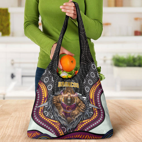 Brisbane Broncos Grocery Bag The Scream of Lightning Eyes - Indigenous Dot Ripping Effect
