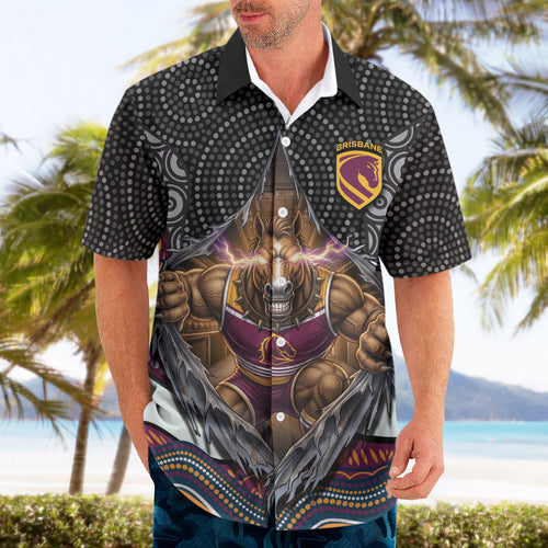 Brisbane Broncos Hawaiian Shirt The Scream of Lightning Eyes - Indigenous Dot Ripping Effect