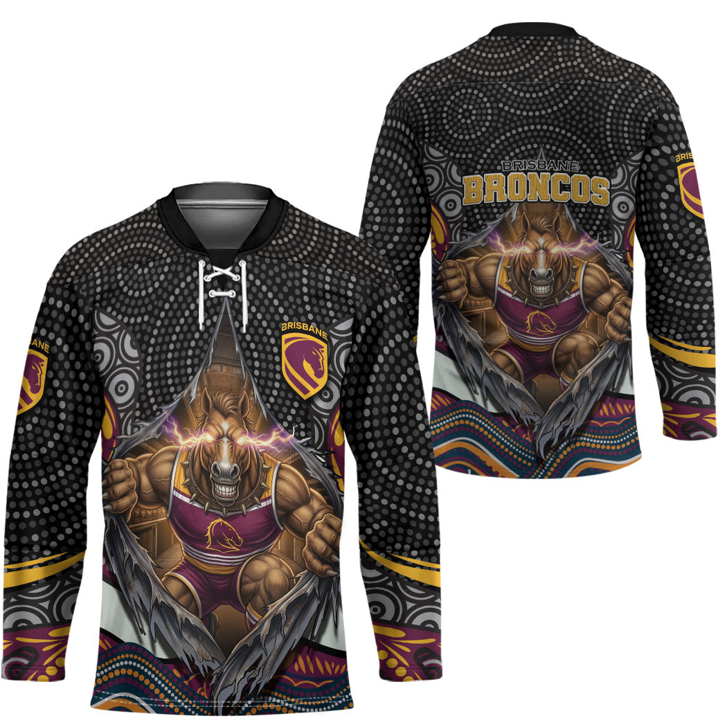 Brisbane Broncos Hockey Jersey The Scream of Lightning Eyes - Indigenous Dot Ripping Effect