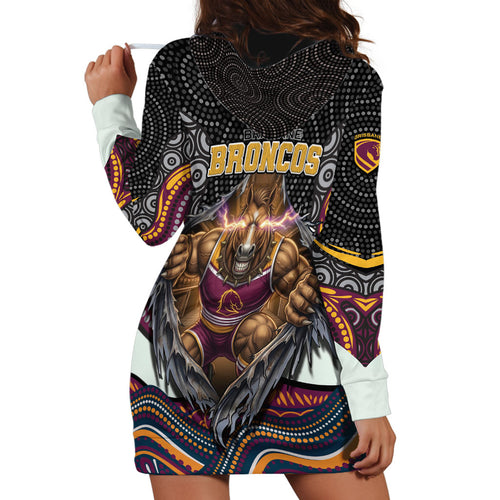 Brisbane Broncos Hoodie Dress The Scream of Lightning Eyes - Indigenous Dot Ripping Effect
