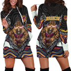 Brisbane Broncos Hoodie Dress The Scream of Lightning Eyes - Indigenous Dot Ripping Effect