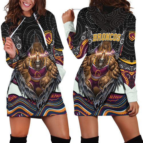 Brisbane Broncos Hoodie Dress The Scream of Lightning Eyes - Indigenous Dot Ripping Effect