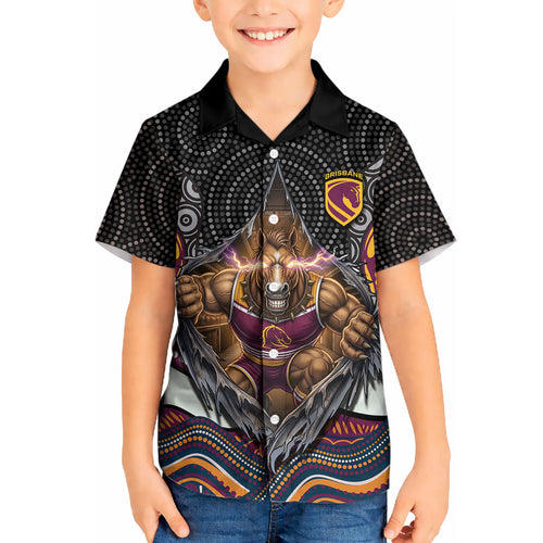 Brisbane Broncos Kid Hawaiian Shirt The Scream of Lightning Eyes - Indigenous Dot Ripping Effect
