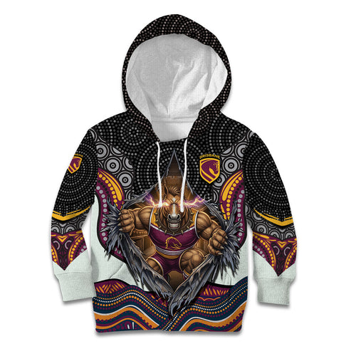 Brisbane Broncos Kid Hoodie The Scream of Lightning Eyes - Indigenous Dot Ripping Effect